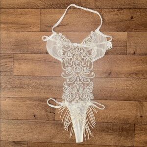 90s Frederick’s Of Hollywood Size Small/Medium Deadstock Beaded Bodysuit Wedding